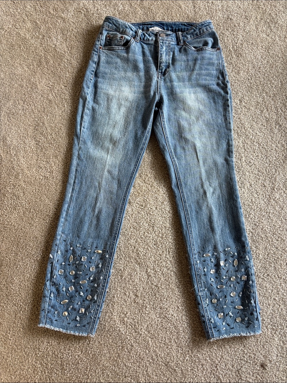 For The Republic Light Blue Jeweled Ankle Jeans